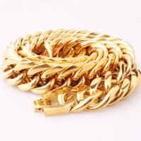 Stainless Steel Chain Necklace gold color plated & for man & faceted 21MM Sold By Strand