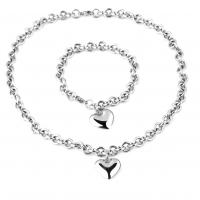 Fashion Stainless Steel Jewelry Sets, bracelet & necklace, Heart, silver color plated, oval chain & different styles for choice & for woman, 8mmuff0c20mm, Sold By Set