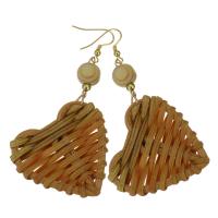 Stainless Steel Drop Earring, with Rattan, Heart, gold color plated, fashion jewelry & woven pattern & for woman, 77mm,41x42mmm, Sold By Pair