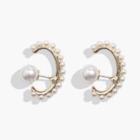 Brass Stud Earring, with Plastic Pearl, gold color plated, fashion jewelry & for woman, 37*37mm, 5Pair/Bag, Sold By Bag