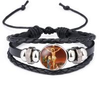Tibetan Style Bracelet, with PU Leather Cord & Glass, with 8cm extender chain, platinum color plated, time gem jewelry & Unisex & adjustable & different designs for choice & decal, nickel, lead & cadmium free, 18mm, Length:Approx 7 Inch, 2Strands/Lot, Sold By Lot