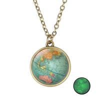 Tibetan Style Necklace, with Glass, with 5cm extender chain, Globe, antique bronze color plated, time gem jewelry & Unisex & oval chain & luminated & decal, nickel, lead & cadmium free, 18mm, Length:Approx 17.7 Inch, 2Strands/Lot, Sold By Lot