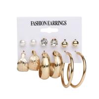 Zinklegierung Ohrring-Set, mit ABS-Kunststoff-Perlen, plattiert, 6 Stück & für Frau & mit Strass, keine, frei von Nickel, Blei & Kadmium, 2SetsSatz/Menge, verkauft von Menge