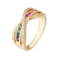 Kubisk Circonia Micro bane messing Ring, forgyldt, forskellig størrelse for valg & Micro Pave cubic zirconia & for kvinde, flere farver til valg, nikkel, bly & cadmium fri, Solgt af PC
