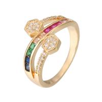 Kubisk Circonia Micro bane messing Ring, forgyldt, forskellig størrelse for valg & Micro Pave cubic zirconia & for kvinde, flere farver til valg, nikkel, bly & cadmium fri, Solgt af PC