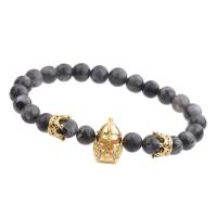 Cubic Zirconia Micro Pave Brass Bracelet, with Labradorite, Helmet, plated, micro pave cubic zirconia & for man, more colors for choice, nickel, lead & cadmium free, Sold Per Approx 7.09-7.88 Inch Strand