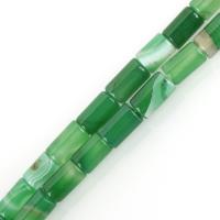 Natürliche Streifen Achat Perlen, Zylinder, grün, 8x12mm, Bohrung:ca. 1.5mm, 31PCs/Strang, verkauft per ca. 15.5 ZollInch Strang