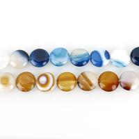 Natürliche Streifen Achat Perlen, flache Runde, keine, 16mm, Bohrung:ca. 1.5mm, ca. 32PCs/Strang, verkauft per ca. 15 ZollInch Strang
