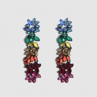 Brass Drop Earring, plated, fashion jewelry & for woman & with rhinestone, multi-colored, 98*24mm, Sold By Pair