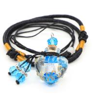 Lampwork Aromatherapy Necklace with Soft Wood & PU Leather Cord Could be filled with liquid & Unisex & adjustable 22*40mm Sold Per Approx 24.8 Inch Strand