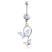 Zinc Alloy Belly Ring with 316L Stainless Steel Butterfly platinum color plated for woman & with rhinestone nickel lead & cadmium free 5mm 1.6*11mm Sold By Lot