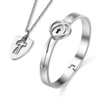 Titanium Steel Jewelry Set, bangle & necklace, plated, Unisex & different styles for choice & with rhinestone, 6mm,30mm, Inner Diameter:Approx 60mm, Length:Approx 7.4 Inch, Approx 19.6 Inch, Sold By Set
