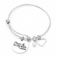 Titanium Steel Bangle, with ABS Plastic Pearl, plated, Unisex & adjustable & with letter pattern, more colors for choice, 25*2mm, Inner Diameter:Approx 60mm, Length:Approx 7.5 Inch, Sold By PC