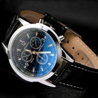 Men Wrist Watch Zinc Alloy with PU Leather & Glass Chinese watch movement for man plated Approx 9.4 Inch  Sold By PC