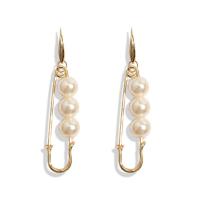 Brass Drop Earring with Plastic Pearl gold color plated for woman nickel lead & cadmium free 68*17mm Sold By Pair