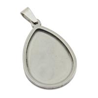 Stainless Steel Pendant Setting, Teardrop, original color, 37x21x2.30mm, Hole:Approx 6.6x3.5mm, Inner Diameter:Approx 25x17mm, 10PCs/Bag, Sold By Bag