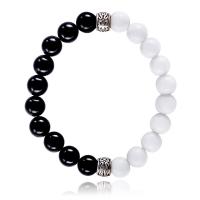 Fluted Giant Bracelet with Black Agate & Zinc Alloy Round antique silver color plated Unisex white and black 8mm Sold Per Approx 6.9 Inch Strand