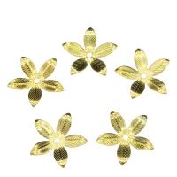 Chapeau de perle en fer, fleur, Placage de couleur d'or, protéger l'environnement, sans nickel, plomb et cadmium, 15x2mm, Trou:Environ 1.2mm, 1000PC/sac, Vendu par sac