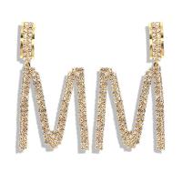 Zinc Alloy Drop Earrings Letter M gold color plated for woman & with rhinestone nickel lead & cadmium free 70*38mm Sold By Pair