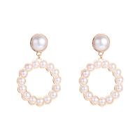 Zinc Alloy Drop Earrings with Plastic Pearl Donut gold color plated Unisex nickel lead & cadmium free 70*50mm Sold By Pair