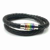 Stainless Steel Jewelry Bracelet with PU Leather Cord Unisex & adjustable & enamel Sold Per Approx 17.7 Inch Strand