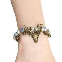 Porcelain Woven Ball Bracelets with Nylon Cord & Brass Antlers antique bronze color plated Unisex & adjustable Length Approx 7.5 Inch Sold By Lot