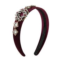 Hair Bands Pleuche with Zinc Alloy antique brass color plated dyed & for woman & with rhinestone nickel lead & cadmium free 140*120mm Sold By PC