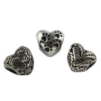 Stainless Steel European Beads, 316L Stainless Steel, Heart, different styles for choice & blacken, 10x12x9mm, Hole:Approx 4mm, 5PCs/Bag, Sold By Bag