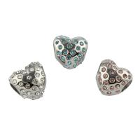 Stainless Steel European Beads, 316L Stainless Steel, Heart, with rhinestone, more colors for choice, 11x11x8mm, Hole:Approx 4mm, 5PCs/Bag, Sold By Bag
