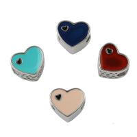 Stainless Steel European Beads, 316L Stainless Steel, Heart, enamel, more colors for choice, 11x11x7mm, Hole:Approx 4mm, 5PCs/Bag, Sold By Bag