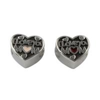Stainless Steel European Beads, 316L Stainless Steel, Heart, enamel, more colors for choice, 10x11x7mm, Hole:Approx 4mm, 5PCs/Bag, Sold By Bag