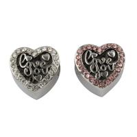 Stainless Steel European Beads, 316L Stainless Steel, Heart, with rhinestone, more colors for choice, 12x11x7mm, Hole:Approx 4mm, 5PCs/Bag, Sold By Bag