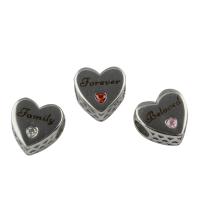 Stainless Steel European Beads, 316L Stainless Steel, Heart, with rhinestone, more colors for choice, 11x11x7mm, Hole:Approx 4mm, 5PCs/Bag, Sold By Bag