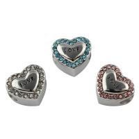 Stainless Steel European Beads, 316L Stainless Steel, Heart, with rhinestone, more colors for choice, 10x12x7mm, Hole:Approx 4mm, 5PCs/Bag, Sold By Bag