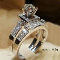 Couple Finger Rings, Brass, silver color plated, 2 pieces & different size for choice & for woman & with rhinestone, Sold By Set
