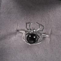 Brass Finger Ring Spider silver color plated & for woman black Sold By PC