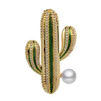 metal broche, con Perlas cultivadas de agua dulce, Opuntia Stricta, chapado en oro de 24 K, para mujer & con diamantes de imitación, 27x44mm, Vendido por UD