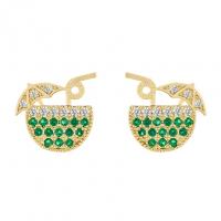 Cubic Zirconia Micro Pave Brass Earring gold color plated for woman & with rhinestone green 14*12mm Sold By Pair