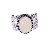 Zink Alloy Finger Ring, med Månsten, silver pläterad, olika storlek för val & för kvinna & svärta, nickel, bly och kadmium gratis, 2PC/Bag, Säljs av Bag