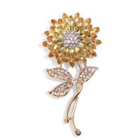 Tibetan Style Brooches, Flower, 18K gold plated, fashion jewelry & for woman & with rhinestone, 32x38mm, Sold By PC