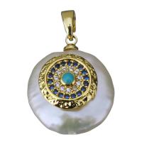 Freshwater Pearl Brass Pendant, with Freshwater Pearl, gold color plated, fashion jewelry & micro pave cubic zirconia, nickel, lead & cadmium free, 15.5-17x19-21x9-10mm, Hole:Approx 2.5x4mm, 10PCs/Lot, Sold By Lot