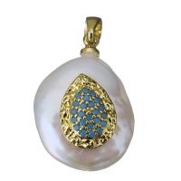 Freshwater Pearl Brass Pendant, with Freshwater Pearl, gold color plated, fashion jewelry & micro pave cubic zirconia, nickel, lead & cadmium free, 14-15x19-21x9-11mm, Hole:Approx 2.5x4mm, 10PCs/Lot, Sold By Lot