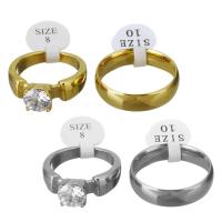 Stainless Steel Couple Ring, plated, fashion jewelry & with cubic zirconia, more colors for choice, 7.5x7.5mm,6mm, US Ring Size:8-10, 2PCs/Lot, Sold By Lot