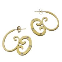 Stainless Steel Stud Earrings gold color plated fashion jewelry & for woman & with rhinestone Sold By Pair