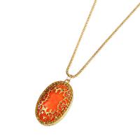Zinc Alloy Jewelry Necklace with Resin gold color plated for woman & with rhinestone & hollow nickel lead & cadmium free 60*40mm Length 25 Inch Sold By Bag