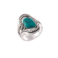 Türkiz Finger Ring, Cink ötvözet, -val türkiz, antik ezüst színű bevonattal, különböző méretű a választás & a nő, nikkel, ólom és kadmium mentes, 2PC-k/Bag, Által értékesített Bag