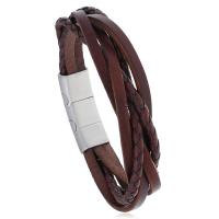 cuir PU bracelet, avec Faux cuir, acier inoxydable fermoir magnétique, pour homme, brun, 15mm, Vendu par Environ 8.86 pouce brin
