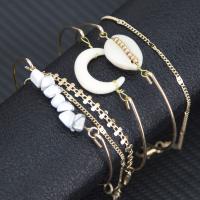 alliage de zinc Set de bracelet, bracelet & Bracelet, avec pierrecaillou & coquille, Placage de couleur d'or, 6 pièces & pour femme, protéger l'environnement, sans nickel, plomb et cadmium, 6Strandstoron/fixé, Vendu par fixé