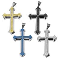 Roestvrij staal Cross Hangers, Crucifix Cross, plated, mode sieraden, meer kleuren voor de keuze, 41x65x7mm, Gat:Ca 7.5x9.5mm, Verkocht door PC
