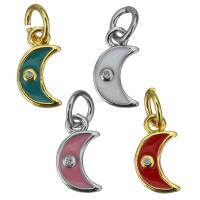 Cubic Zirconia Micro Pave Brass Pendant, Moon, plated, different styles for choice & micro pave cubic zirconia & enamel, more colors for choice, nickel, lead & cadmium free, 6x11x2mm, Hole:Approx 3mm, 30PCs/Lot, Sold By Lot
